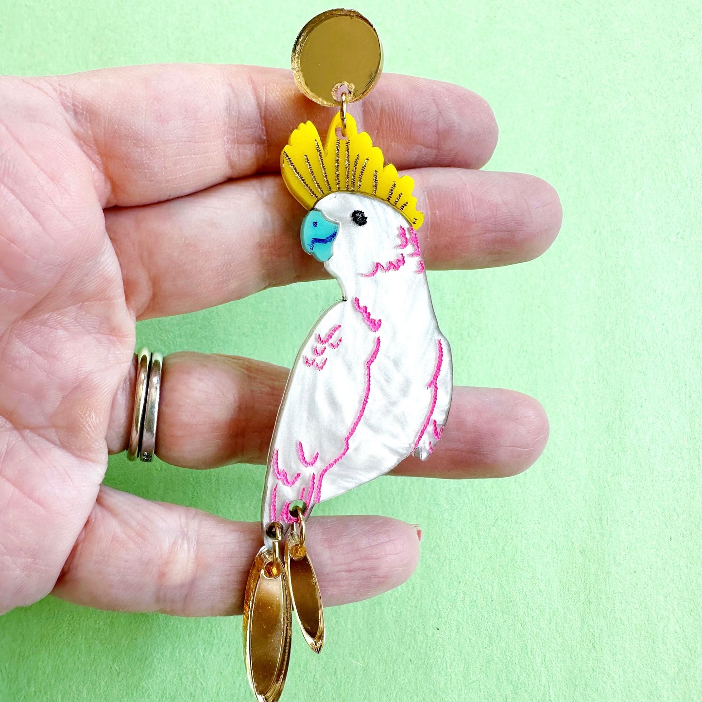 White Pearlized Cockatoo Dangles