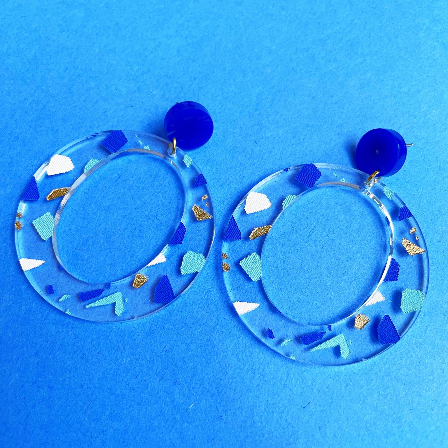 KC Blue and Gold Terrazo Earrings