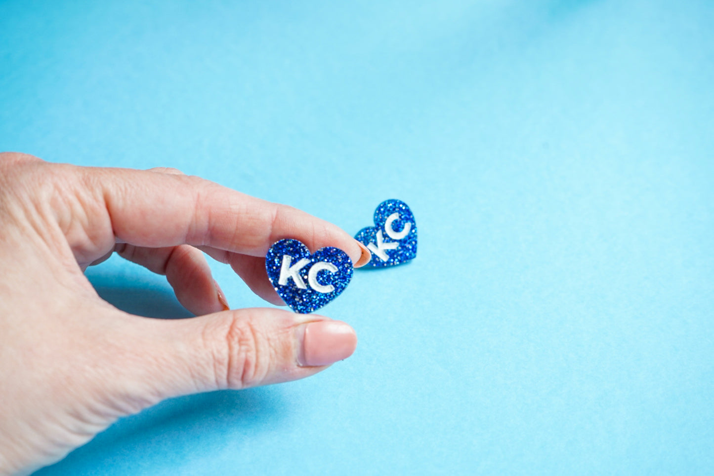 KC Blue Heart Studs