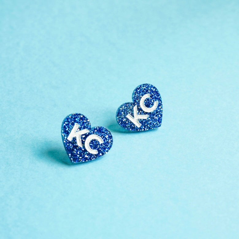 KC Blue Heart Studs