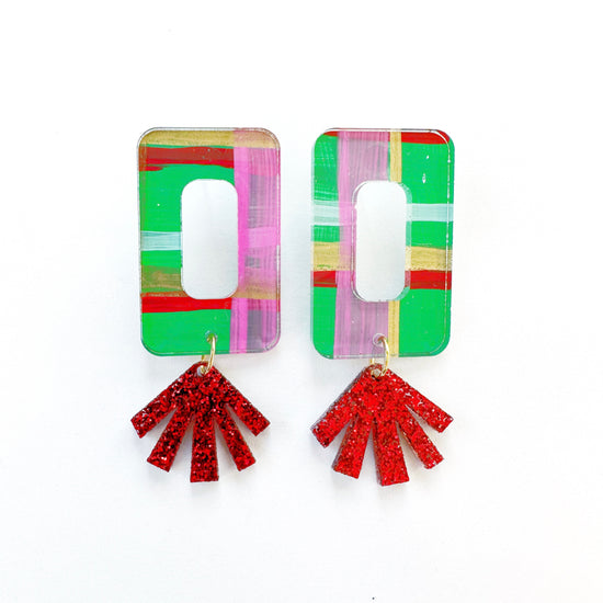 Rectangle Plaid Dangles - Hand Painted