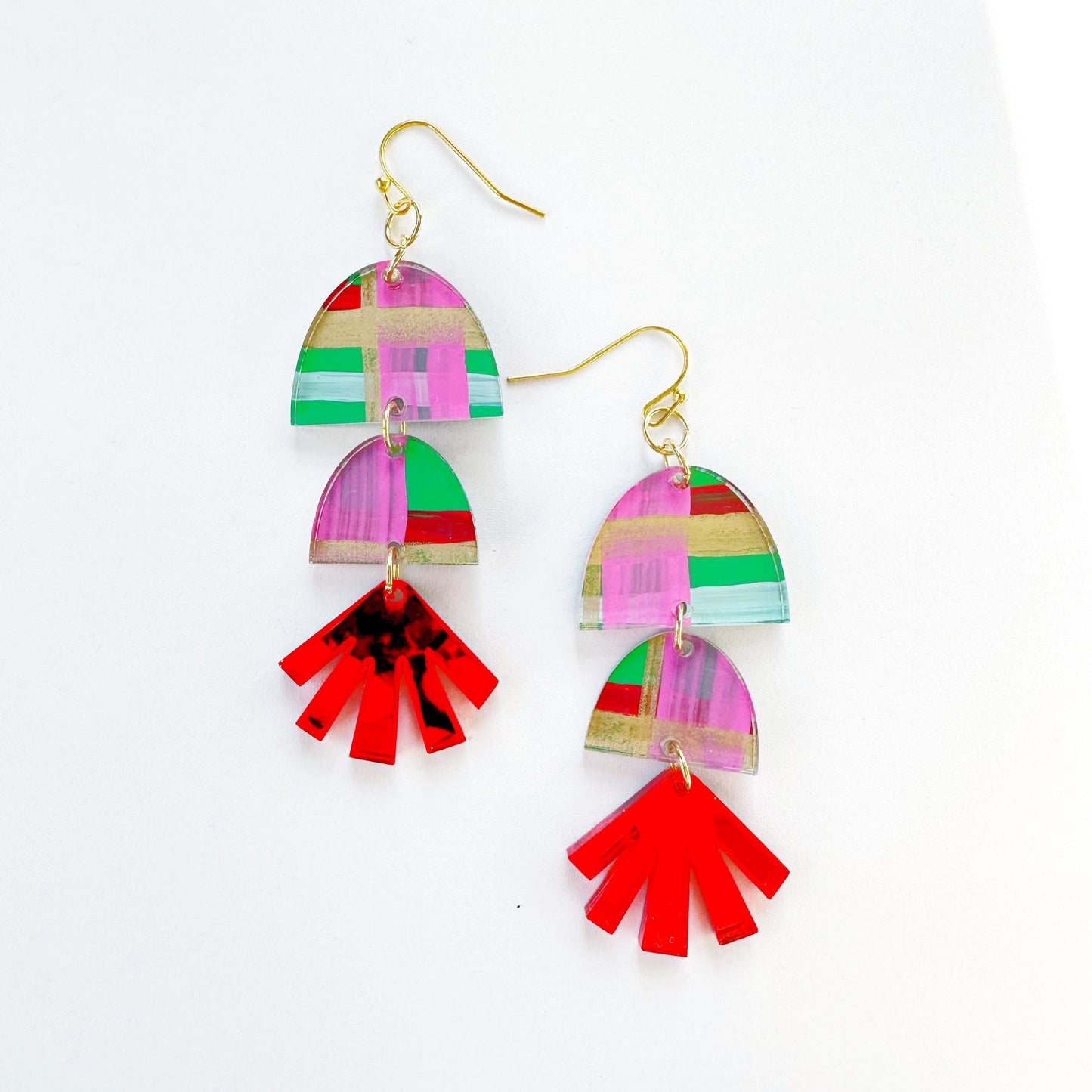 Load image into Gallery viewer, Plaid Graduated Dangles - Hand Painted
