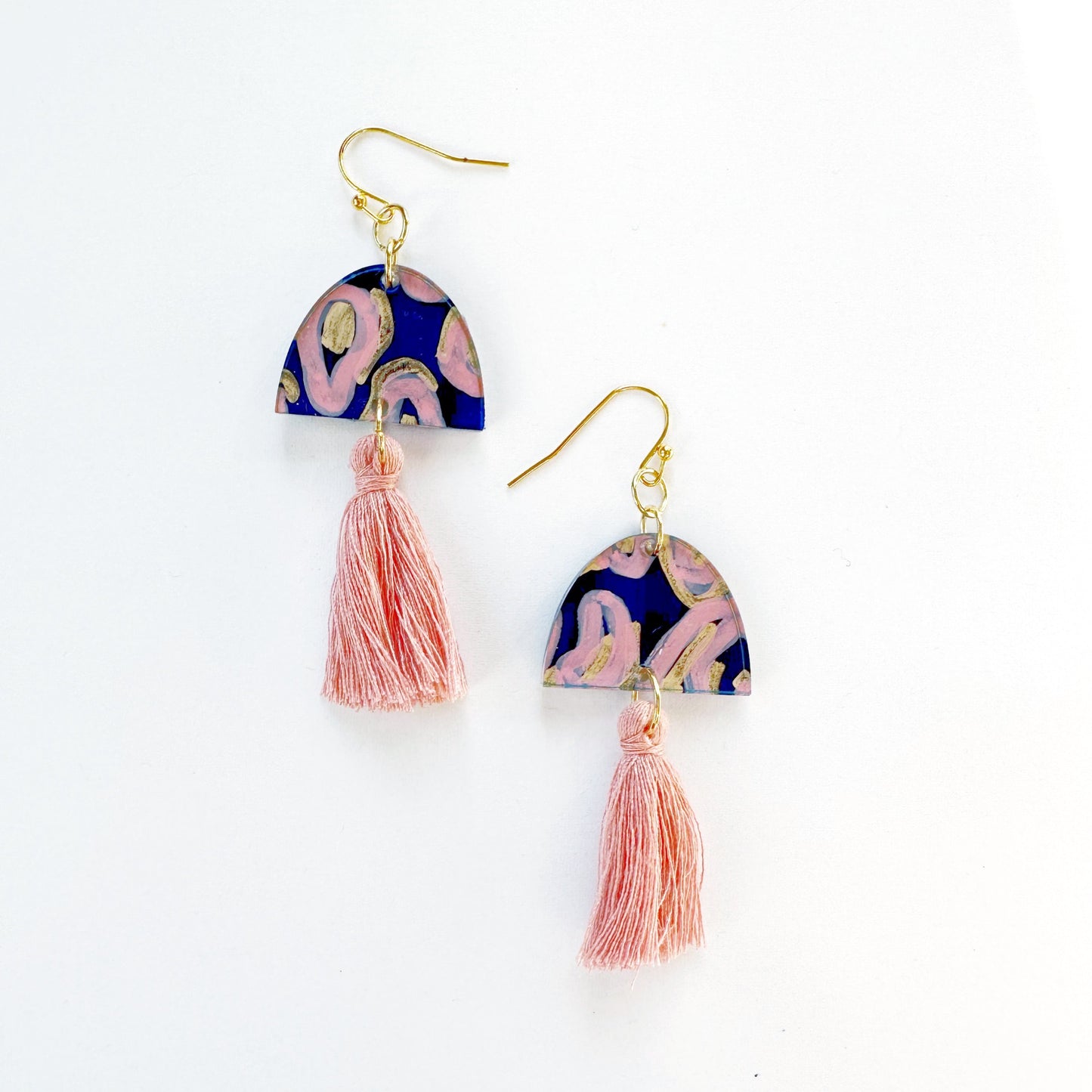 Load image into Gallery viewer, Birdie Tassel Dangles Navy and Blush
