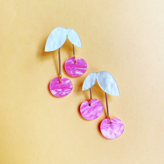 Cherry Drop Earrings - Pink