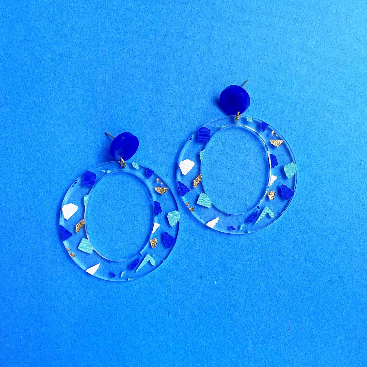KC Blue and Gold Terrazo Earrings